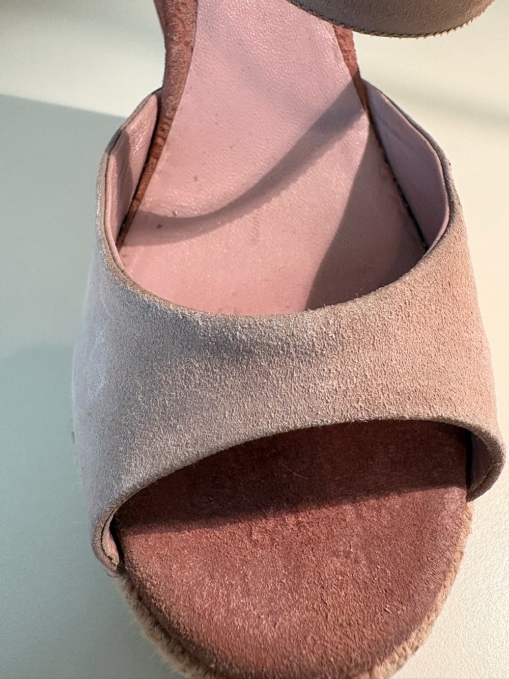 Gucci Dusty Pink Suede GG Wedge Espadrille Sandals 37.5 - Picture 9 of 12